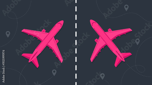 Global Flight Paths: Pink Airplanes Illustration for Travel, Logistics, and Connectivity