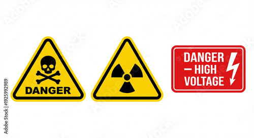 Cautionary warning symbols indicating hazardous danger and high voltage electrical risks