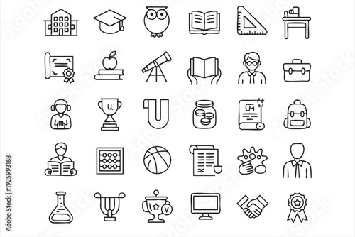 Minimalist education and school line icon set for academic learning design projects