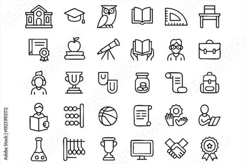 Modern school and learning outline icons collection for e learning and classroom apps