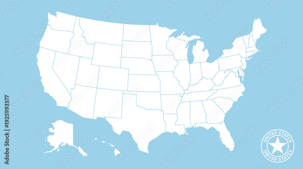 Obraz premium Clean Vector Outline Map of the United States with State Borders, Including Alaska. Minimalist USA Political Geography Template.