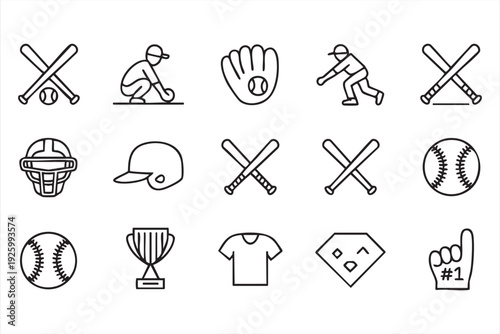 Modern baseball outline icons collection for sports apps and team branding