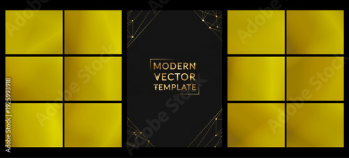 Bold yellow gradients illuminate surrounding tiles while a dark central card with fine lines adds a modern touch, perfect for energetic branding and promotional graphics.