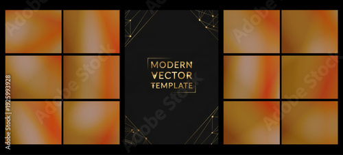Soft orange and amber gradients create cozy tiles flanking a minimalist black card with fine lines, giving a warm, modern feel for branding, events, and stylish layouts.