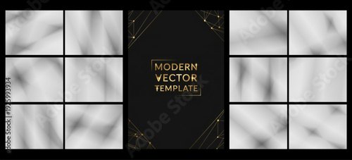 Muted gray and silver gradients frame a sleek black card with geometric lines, creating a sophisticated, tech-inspired design for presentations, invitations, and branding.