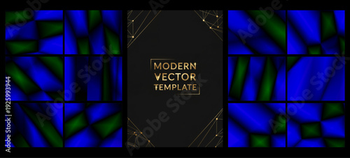 Dark moody gradients of blue, purple, and gold surround a regal central card with crest, perfect for high-end branding, album covers, or luxurious digital artwork.