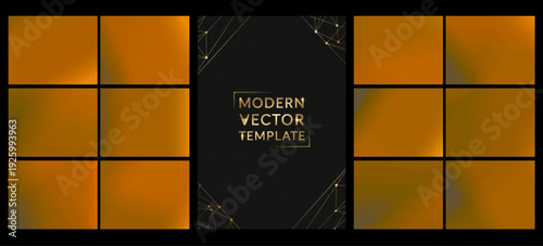 Rich amber gradients form a modular frame around a dark, gold-accented center, creating a warm sophisticated backdrop for upscale branding or promotional designs.