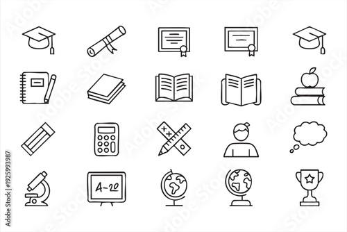 School and study line icon collection for academic apps and educational projects