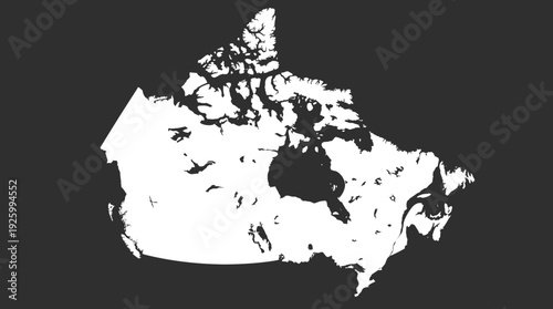 Minimalist Canada Map: White Silhouette on Dark Background. North American Country Outline and Geographic Shape.
