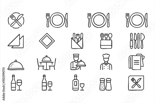 Minimal dining line art icons for restaurant and hospitality branding projects