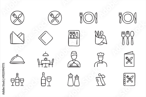 Black and white restaurant icons for hospitality and culinary applications