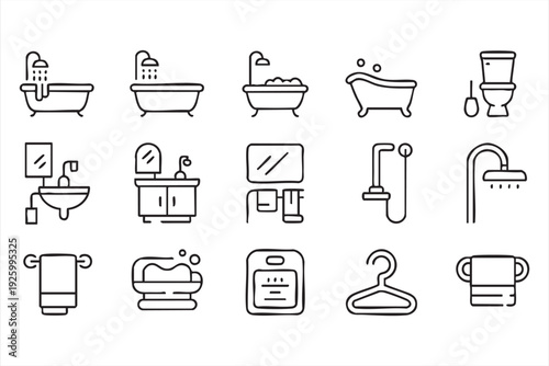 Hygiene and bathroom icon collection featuring sink toilet and mirror