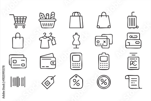 Minimal shopping line art icons for online store and retail design projects