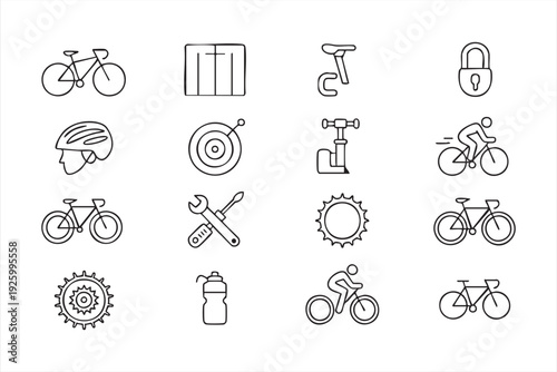 Cycling and Bicycle Outline Icon Pack for Fitness Apps, Sports Websites, and Branding Templates