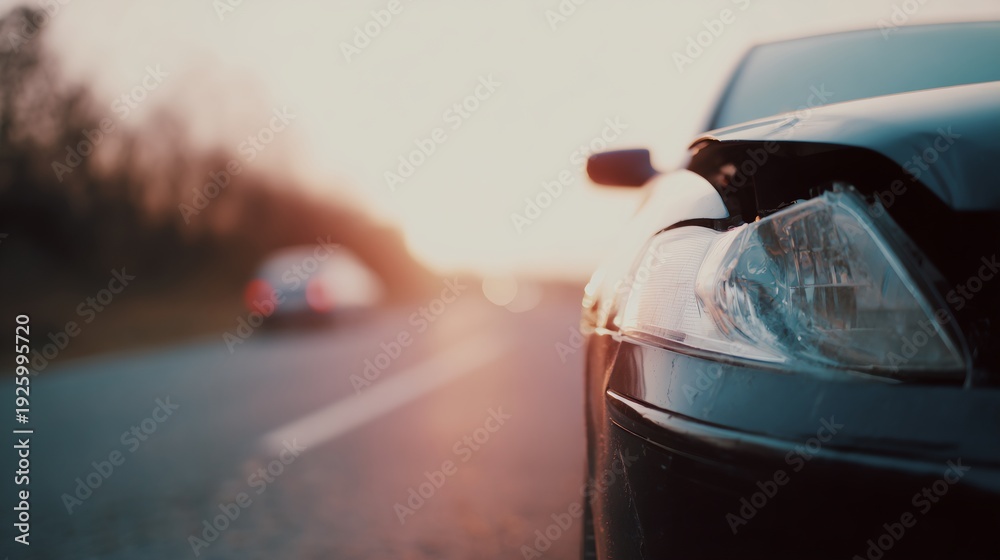 Obraz premium Black car is parked on the side of the road