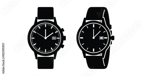Two stylish wristwatches displayed in a striking black silhouette