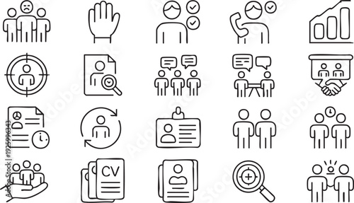 Human Resources and Recruitment Outline Icon Pack for HR Management Platforms
