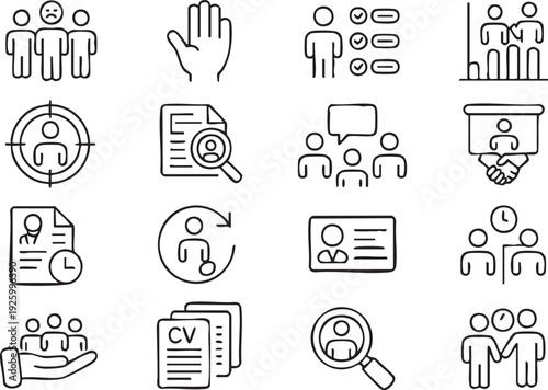Resume Interview and Teamwork Outline Symbols for Recruitment Websites