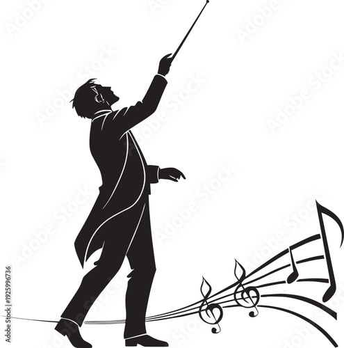 Music Conductor Silhouette with Musical Notes