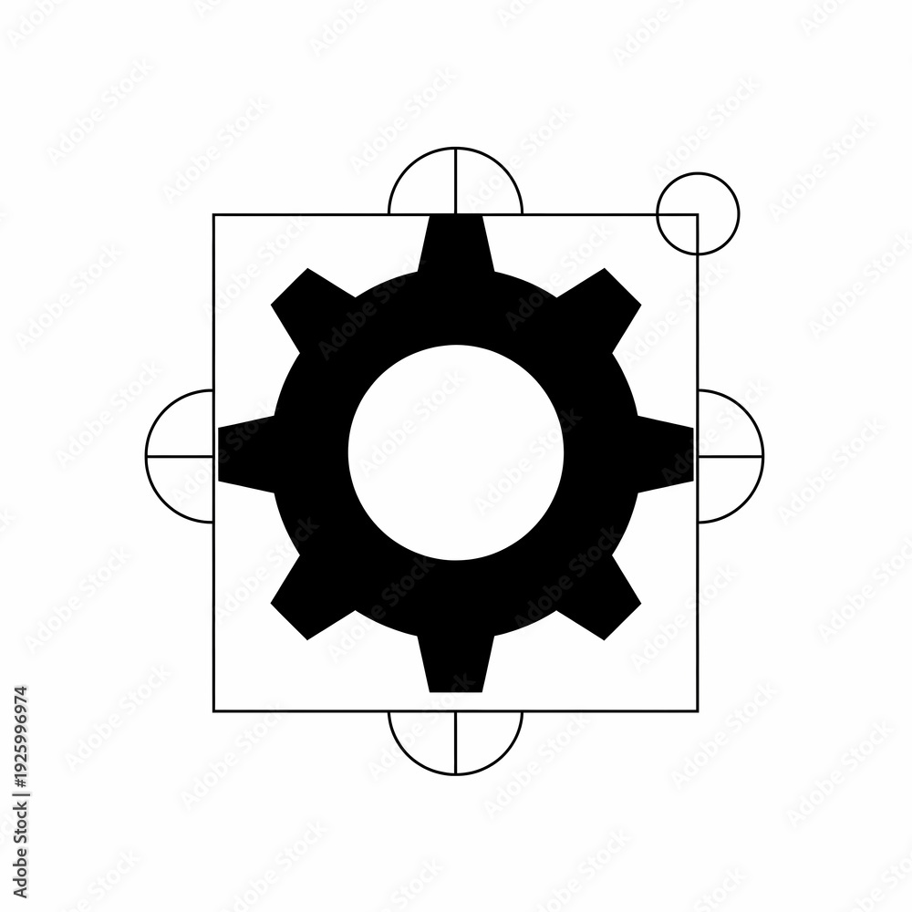 Fototapeta premium Abstract gear icon with geometric construction lines