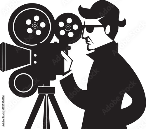 Vintage Film Director with Camera Silhouette