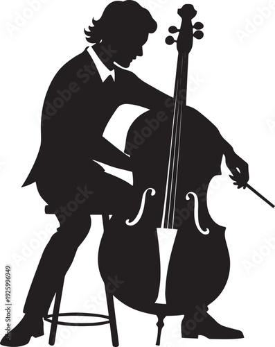 Cello Player in Suit Silhouette