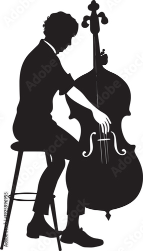 Musician Playing Double Bass Silhouette