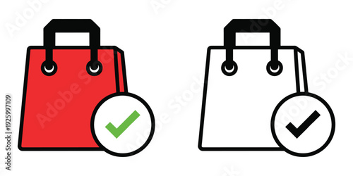 Vector illustration of red and white shopping bags with checkmarks