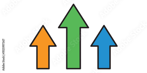 Colorful arrows pointing up in different directions isolated on white background