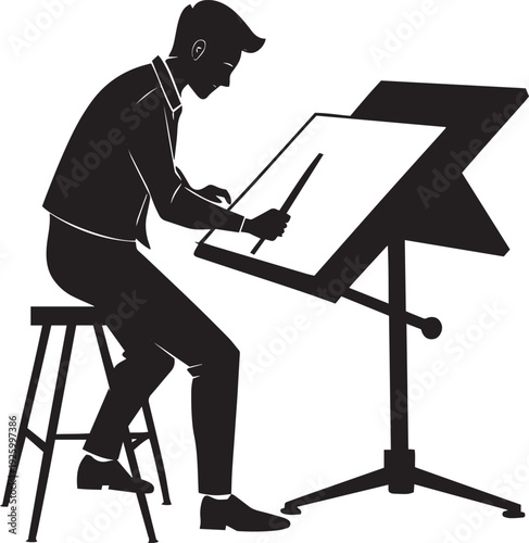 Artist at Drawing Desk Illustration
