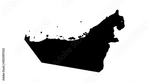 United Arab Emirates (UAE) Map Silhouette - Black Outline of Country Geography Isolated on White