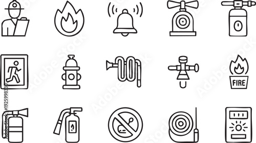 Fire Safety and Emergency Response Line Icon Set for Workplace Training