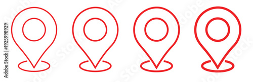 Four red location pin icons on a white background