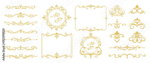 Luxury gold vintage invitation element vector set. Ornamental curls, dividers, Border design and golden components design for wedding invite, menus, certificates, boutiques, spa and logo design.