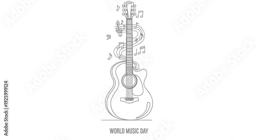 World Music Day guitar icon with musical notes