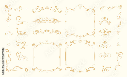 Luxury gold vintage invitation element vector set. Ornamental curls, dividers, Border design and golden components design for wedding invite, menus, certificates, boutiques, spa and logo design.