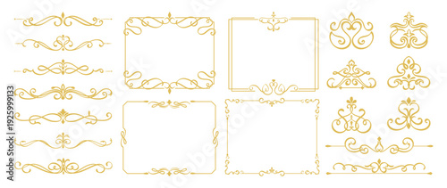Luxury gold vintage invitation elements vector set. Ornamental curls, dividers, Border design and golden components design for wedding invite, menus, certificates, boutiques, spa and logo design.