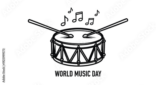 World Music Day drum icon with music notes