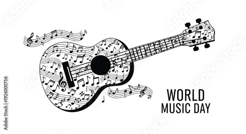World Music Day guitar icon with musical notes