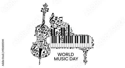 World Music Day icon with musical instruments