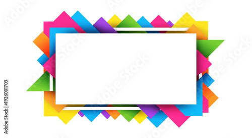 Colorful abstract border design with a blank white rectangle for text, featuring a vibrant Holi Festival-inspired splash of pink, purple, blue, green, yellow, and orange shapes on a clean