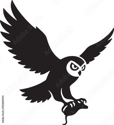 Owl swooping down to catch prey in mid air with sharp talons extended