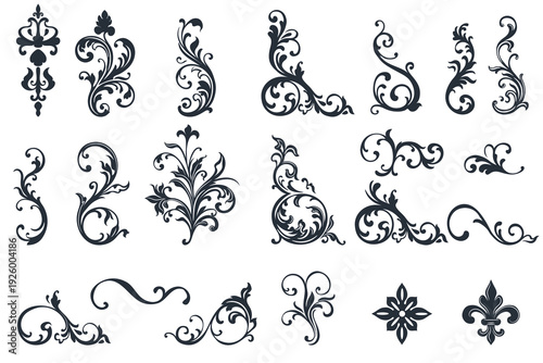 Collection of luxury flourishes silhouettes in vintage victorian style