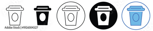 A set of five different coffee cup icons on white background