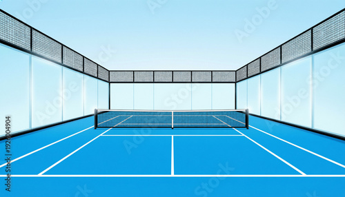 Modern Padel Court Flat Design Illustration with Glass Walls and Blue Surface