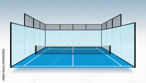 Modern Padel Court Flat Design Illustration with Glass Walls and Blue Surface