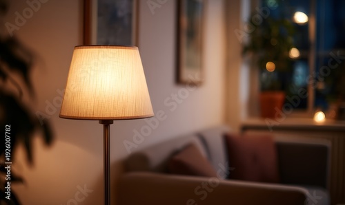 Warm glow from a standing floor lamp providing comfort and intimacy in a dimly lit room