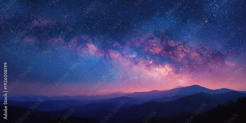 Obraz premium Vast and Colorful Cosmic Galaxy with Bright Stars and Nebulae Displaying Shades of Blue, Pink, and Purple in a Stunning Night Sky