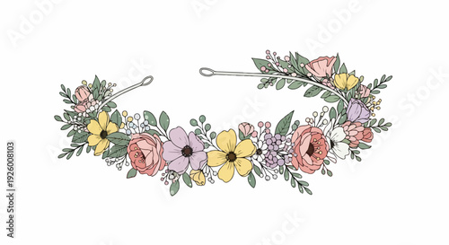 Floral hair clip with colorful flowers and green leaves on white background elegant hair accessory
