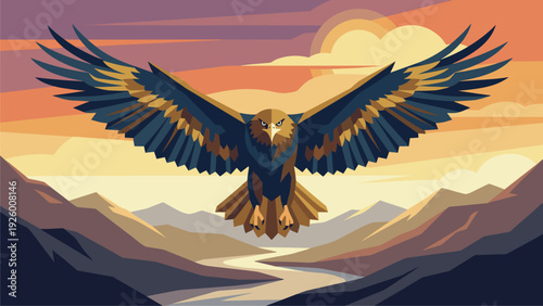 Majestic Eagle Soaring Over Mountain Landscape - Business Symbolism & Freedom Concept
